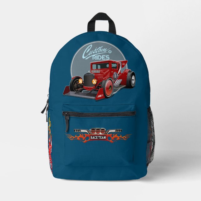 Custom retro race car printed backpack (Front)