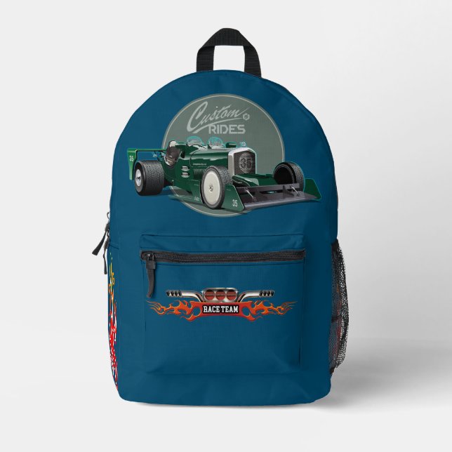 Custom retro race car printed backpack (Front)