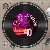 Custom Retro Record Neon Flamingo 40th Birthday