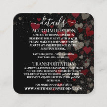 Custom Retro Red Falling Hearts Wedding Details
