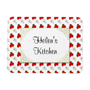 Custom Retro Red Strawberry and Flower Magnet