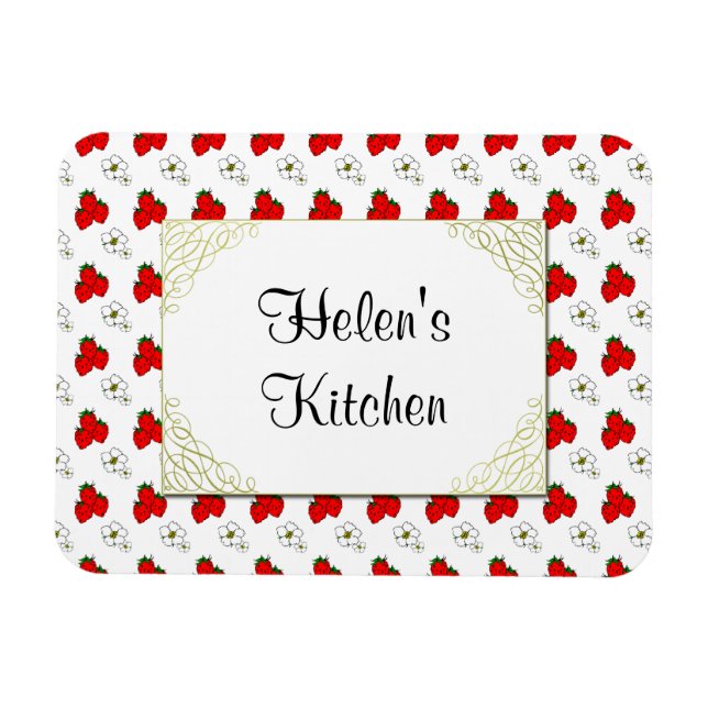 Custom Retro Red Strawberry and Flower Magnet (Horizontal)