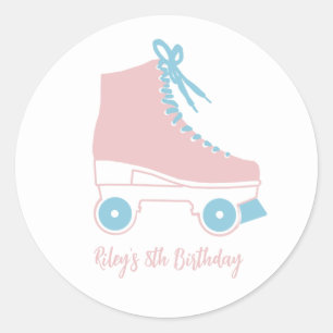 Custom Retro Roller-skate Pink Blue Painting  Classic Round Sticker