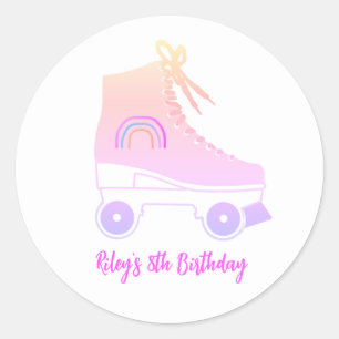 Custom Retro Roller-skate Pink Blue Painting Classic Round Sticker