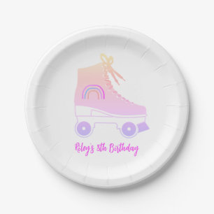 Custom Retro Roller-skate Pink Blue Painting Paper Plate