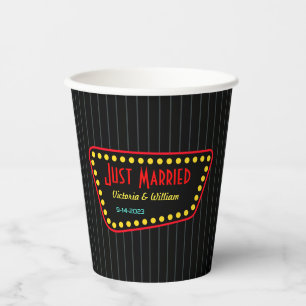 Custom Retro Sign Just Married Wedding Paper Cups 