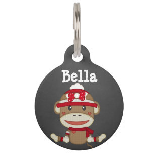 Custom Retro Sock Monkey Dog Pet Tag