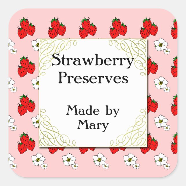 Custom Retro Strawberry Pattern Canning Sticker (Front)