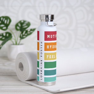Custom Retro Stripes Motivate, Hydrate, Feel Great Water Bottle