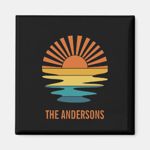Custom Retro Sunset Family Name SIgn Magnet