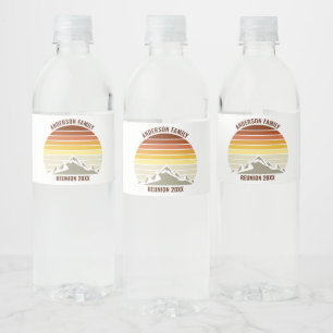 Custom Retro Sunset Mountain Family Reunion Party Water Bottle Label