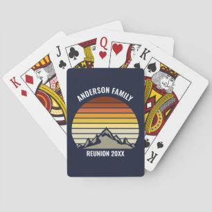 Custom Retro Sunset Mountain Navy Blue Playing Cards
