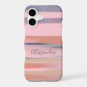 Custom Retro Sunset Stripes Watercolor Pink Grey