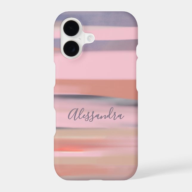 Custom Retro Sunset Stripes Watercolor Pink Grey  (Back)