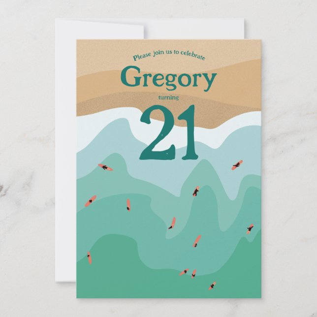 Custom Retro Surfing Ocean 21st birthday  Invitation (Front)