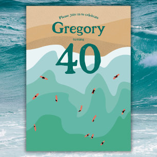 Custom Retro Surfing Ocean 40th birthday  Invitation
