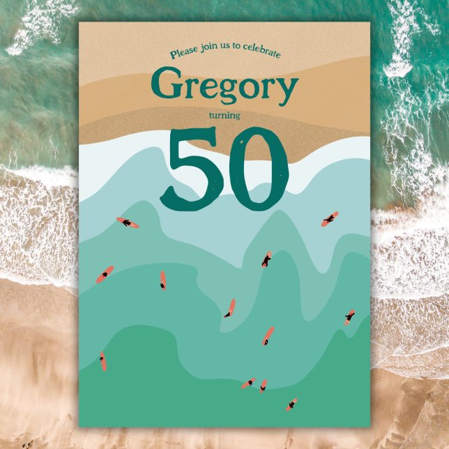 Custom Retro Surfing Ocean 50th birthday  Invitation (Creator Uploaded)