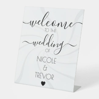 Custom Retro Swirls Calligraphy Wedding Welcome Pedestal Sign