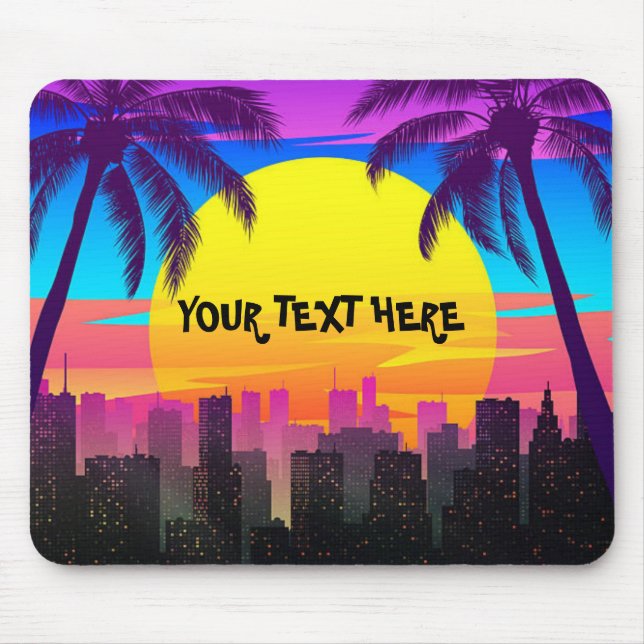 Custom Retro Synthwave Palm Trees City Mousepad (Front)