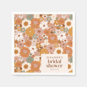 Custom Retro Terracotta Boho Floral Bridal Shower Napkin