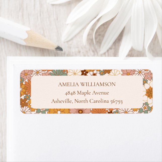 Custom Retro Terracotta Boho Floral Return Address (Insitu)