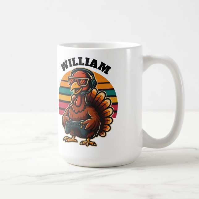 Custom Retro Thanksgiving Turkey Gamer Coffee Mug (Right)
