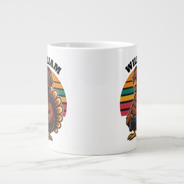 Custom Retro Thanksgiving Turkey Gamer Large Coffee Mug (Front)