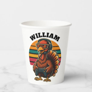 Custom Retro Thanksgiving Turkey Gamer Paper Cups