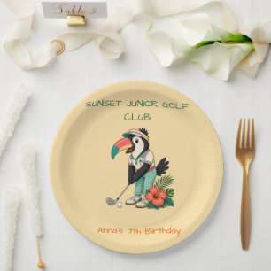 Custom Retro Toucan Junior Golf Club Kids Paper Plate