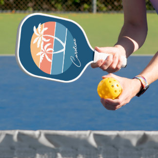 Custom Retro Tropical Island Beach Ocean Sunset Pickleball Paddle