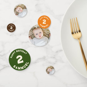 custom retro vintage baby photo 2nd birthday confetti