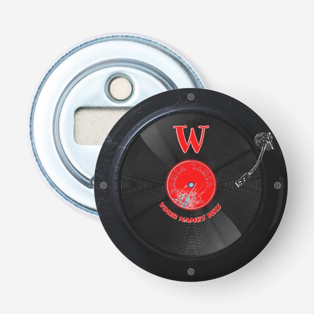 Custom Retro Vinyl Record Button Bottle Opener (Front)