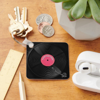 Custom Retro Vinyl Record Turntable Square Key Ring