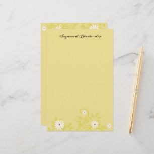 Custom Retro White Daisy Borders Stationery
