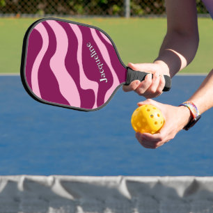Custom Retro Zebra Stripes Wavy Lines Magenta Pink Pickleball Paddle