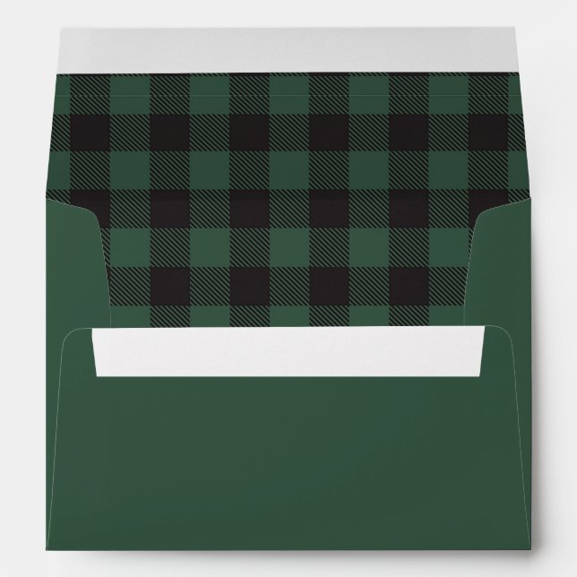 Custom Return Address Green & Black Buffalo Plaid Envelope (Back (Bottom))