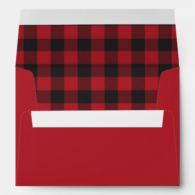 Custom Return Address Red and Black Buffalo Plaid Envelope (Back (Bottom))