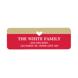 CUSTOM RETURN ADDRESS script type heart red gold