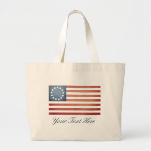 Custom Revolutionary War Betsy Ross Faded US Flag Large Tote Bag