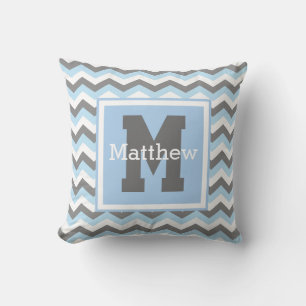 Custom Rey Baby Blue White Chevron Monogram Name Cushion