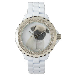 Custom Rhinestone White Enamel Watch