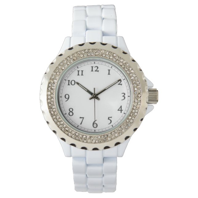 Custom Rhinestone White Enamel Watch (Front)