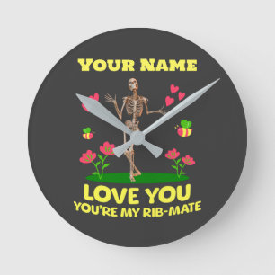 Custom Rib Mate Skeleton Love Gift Gothic Round Clock
