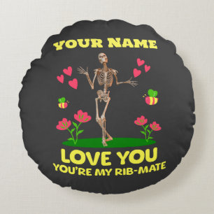 Custom Rib Mate Skeleton Love Gift Gothic Round Cushion