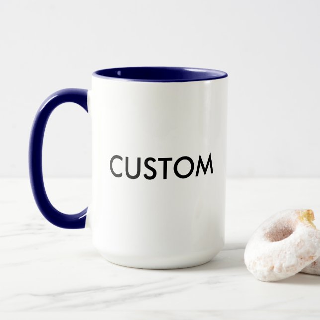 Custom Ringer 15oz Mug - NAVY BLUE Lip & Handle (With Donut)