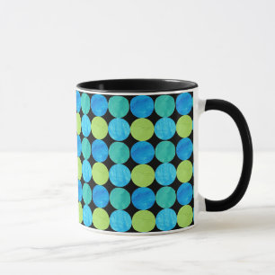 Custom Ringer Mug: Blue Moons on Grid Pattern Mug
