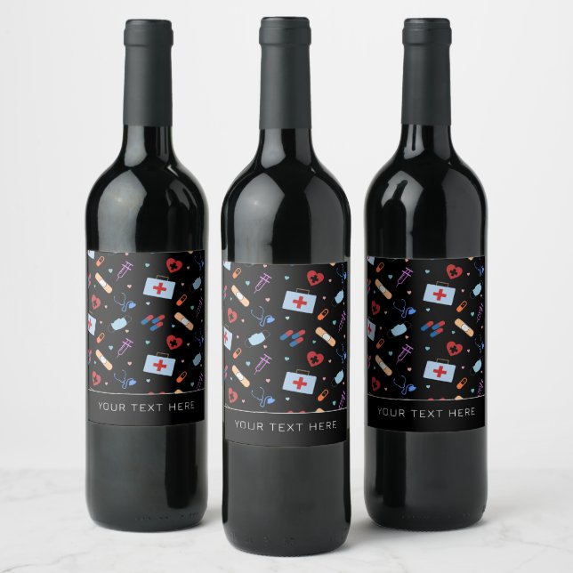 Custom RN Nurse | Doctor Medical Pattern Wine Label (Bottles)