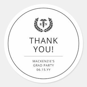 Custom RN Nurse Graduation Party Thank You Classic Round Sticker