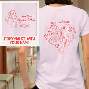 Custom RN Pocket Name & Heart Medical Design T-Shirt