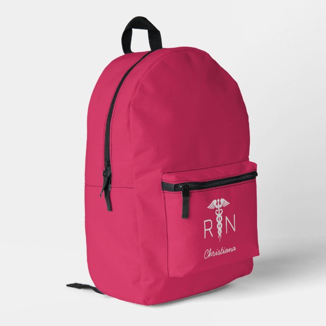 Custom RN Registered Nurse Graduation Cherry Pink Printed Backpack (Back Corner Left)